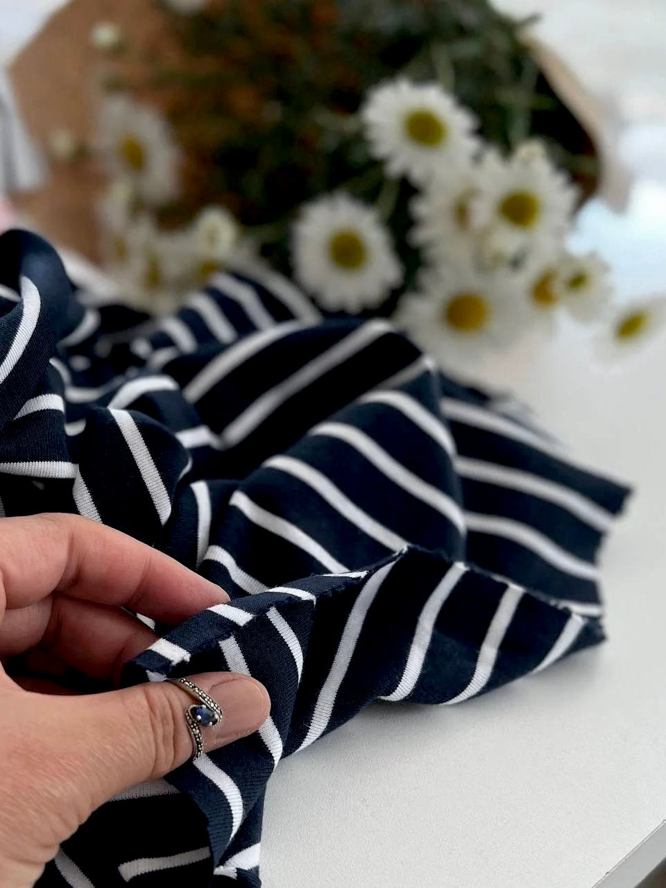 Breton stripe knit fabric